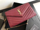 377828 YSL 进口鱼子酱皮 圣罗兰 真皮链式皮夹 酒红