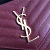 377828 YSL 进口鱼子酱皮 圣罗兰 真皮链式皮夹 酒红