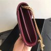 377828 YSL 进口鱼子酱皮 圣罗兰 真皮链式皮夹 酒红