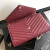 377828 YSL 进口鱼子酱皮 圣罗兰 真皮链式皮夹 酒红