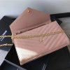 377828 YSL 进口鱼子酱皮 圣罗兰 真皮链式皮夹 藕粉