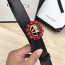 Gucci 模特走秀款 红色水晶 双G带扣 皮革腰带 黑色