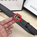 Gucci 模特走秀款 红色水晶 双G带扣 皮革腰带 黑色