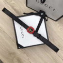 Gucci 模特走秀款 红色水晶 双G带扣 皮革腰带 黑色