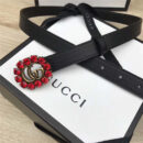 Gucci 模特走秀款 红色水晶 双G带扣 皮革腰带 黑色