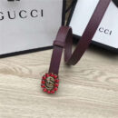 Gucci 模特走秀款 红色水晶 双G带扣 皮革腰带 葡萄紫