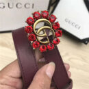Gucci 模特走秀款 红色水晶 双G带扣 皮革腰带 葡萄紫