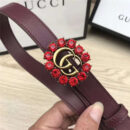 Gucci 模特走秀款 红色水晶 双G带扣 皮革腰带 葡萄紫