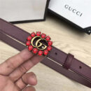 Gucci 模特走秀款 红色水晶 双G带扣 皮革腰带 葡萄紫