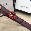 Gucci 模特走秀款 红色水晶 双G带扣 皮革腰带 葡萄紫
