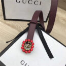 Gucci 模特走秀款 红色水晶 双G带扣 皮革腰带 葡萄紫