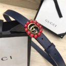Gucci 模特走秀款 红色水晶 双G带扣 皮革腰带 深蓝色