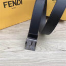 7C0353 Fendi芬迪 小牛皮 双F标志 旋转带扣 双面可用 男士腰带 银扣