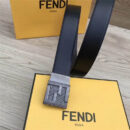 7C0353 Fendi芬迪 小牛皮 双F标志 旋转带扣 双面可用 男士腰带 哑光黑