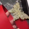Gucci 2018新款 走秀款 原版牛皮 蝴蝶满钻扣头 大红色银扣