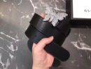 Gucci 2018新款 走秀款 原版牛皮 蝴蝶满钻扣头 黑色银扣