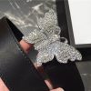 Gucci 2018新款 走秀款 原版牛皮 蝴蝶满钻扣头 黑色银扣