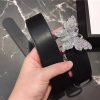 Gucci 2018新款 走秀款 原版牛皮 蝴蝶满钻扣头 黑色银扣