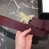 Gucci 2018新款 走秀款 原版牛皮 蝴蝶满钻扣头 酒红色金扣