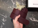 Gucci 2018新款 走秀款 原版牛皮 蝴蝶满钻扣头 酒红色金扣
