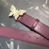 Gucci 2018新款 走秀款 原版牛皮 蝴蝶满钻扣头 酒红色金扣