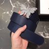 Gucci 2018新款 走秀款 原版牛皮 蝴蝶满钻扣头 蓝色银扣