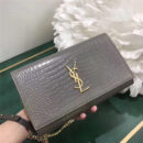 YSL圣罗兰 专柜最新女包 细鳄鱼纹 YSL链条包 灰色金链