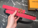 LV 新款 LV Circle 圆形LV字母 钢扣 双面腰带 啡配玫红