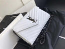 377828 YSL 进口鱼子酱皮 圣罗兰 真皮链式皮夹 白色黑饰