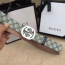 古驰 Gucci 原单面料 头层树膏磨砂底 双G扣头 银色