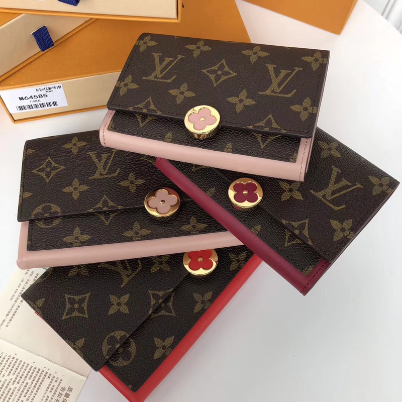 M64585 LV Flore 钱夹 LV女士钱包 LV搭扣长款钱包 红色