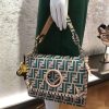 2821 Fendi 编织装饰穿绳 双F凸纹印花标志 翻盖手袋 绿色