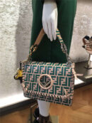 2821 Fendi 编织装饰穿绳 双F凸纹印花标志 翻盖手袋 绿色