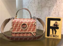 2821 Fendi 编织装饰穿绳 双F凸纹印花标志 翻盖手袋 红色