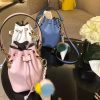 010 Fendi芬迪 MON TRéSOR 手掌纹 纯色 抽绳水桶包 蓝灰色
