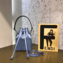 010 Fendi芬迪 MON TRéSOR 手掌纹 纯色 抽绳水桶包 蓝灰色
