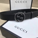 经典款双G 古奇男士皮带 Gucci皮带 Gucci时尚牛皮男士腰带 进口小牛皮 黑色