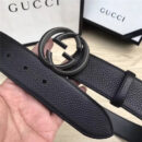 经典款双G 古奇男士皮带 Gucci皮带 Gucci时尚牛皮男士腰带 进口小牛皮 黑色