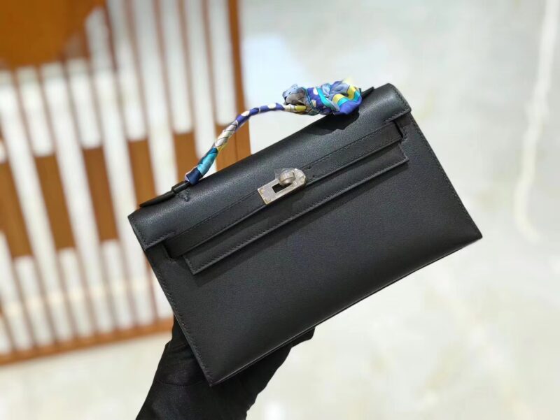爱马仕 Mini kelly 22cm 经典黑 Swift 牛皮 银扣 原版蜜蜡线 顶级手缝 - Image 4