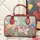 409529 GUCCI GG花鸟印花 帆布拼皮 波士顿手提包 红色