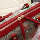 409529 GUCCI GG花鸟印花 帆布拼皮 波士顿手提包 红色