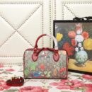 409529 GUCCI GG花鸟印花 帆布拼皮 波士顿手提包 红色