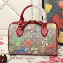 409529 GUCCI GG花鸟印花 帆布拼皮 波士顿手提包 红色