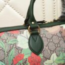 409527 GUCCI GG Blooms花鸟印花 帆布拼皮 波士顿手提包 墨绿色