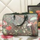 409527 GUCCI GG Blooms花鸟印花 帆布拼皮 波士顿手提包 墨绿色