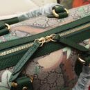 409527 GUCCI GG Blooms花鸟印花 帆布拼皮 波士顿手提包 墨绿色