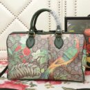 409527 GUCCI GG Blooms花鸟印花 帆布拼皮 波士顿手提包 墨绿色