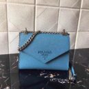1BD127 Prada 皮革手袋 同色徽标 链式肩带 单肩包 湖蓝色