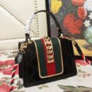 470270 Gucci Sylvie新款 丝绒拼皮 链扣 编织绳肩带 手提肩包 黑色
