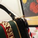 470270 Gucci Sylvie新款 丝绒拼皮 链扣 编织绳肩带 手提肩包 黑色